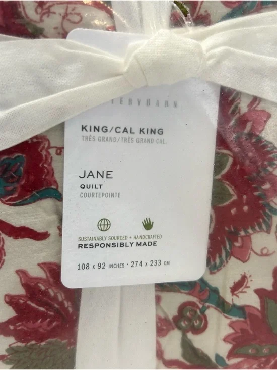 Pottery Barn Jane Floral Handcrafted Reversible Quilt King Cali Bedding NWT - Picture 6 of 7